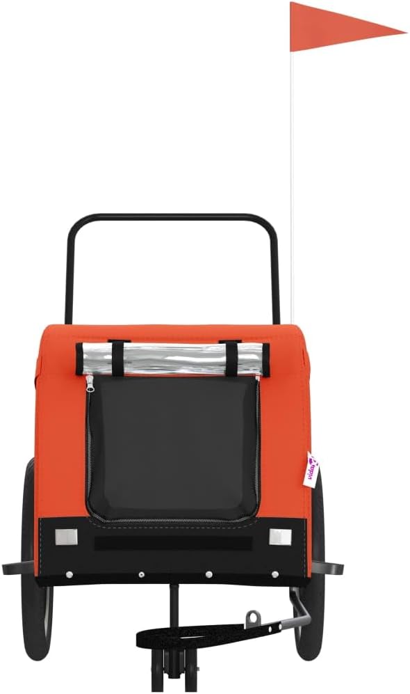Tidyard Pet Bike Trailer Orange and Black Oxford Fabric and Iron Pet Bicycle Carrier, Animal Bike Stroller for Cat, Puppy, Dog, Outdoor, Travel Style B