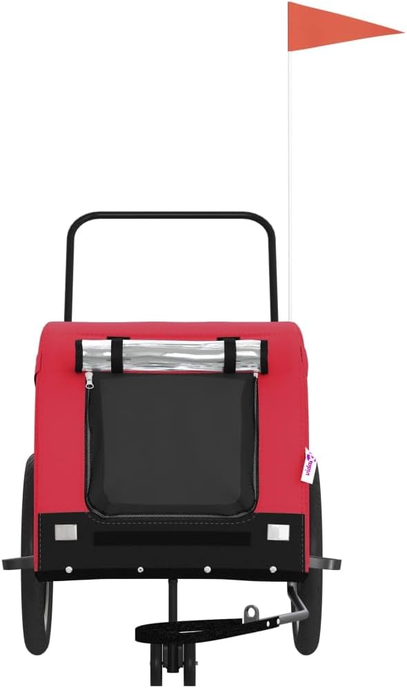 Tidyard Pet Bike Trailer Red and Black Oxford Fabric and Iron Pet Bicycle Carrier, Animal Bike Stroller for Cat, Puppy, Dog, Outdoor, Travel Style B