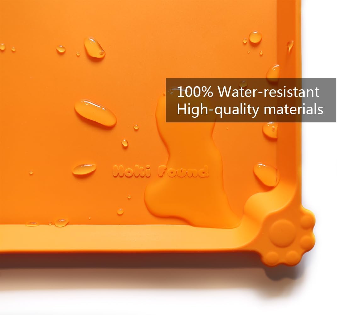Hoki Found Silicone Non Slip Pet Feeding Mats - Bowl Placemat - Waterproof Dog Cat Food Mats - Orange