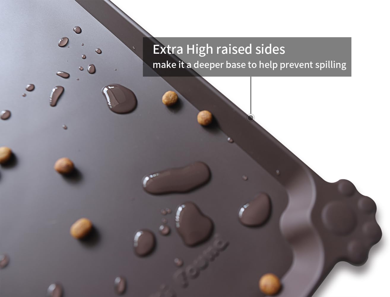 Hoki Found XX-Large Silicone Pet Food Mats - Non Slip Cat Dog Bowl Mats - Waterproof Dog Cat Food Tray - Dark Oak