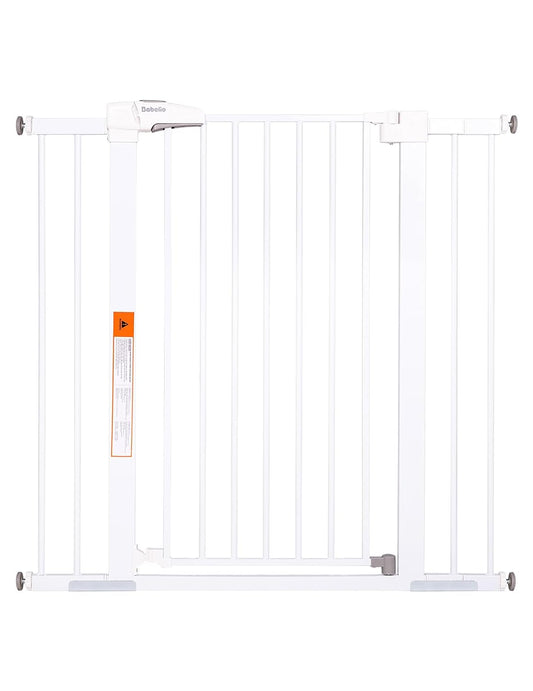 BABELIO 36" Extra Tall Dog Gate, 26-40" Wide Auto Close Baby Gate, Pressure Mounted Metal Pet, Easy Install No Drilling, No Tools Required, With Wall Protectors and Extension Kits, White