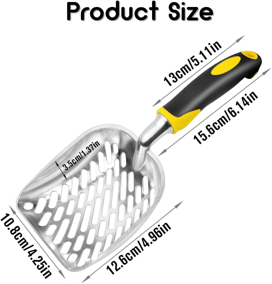 Cat Litter Scoop-Metal Cat Scooper-Long Handle Scoop,Cat Scooper-Poop Sifting-Mesh Shovel-Suitable for Cat Litter Box, (Yellow)