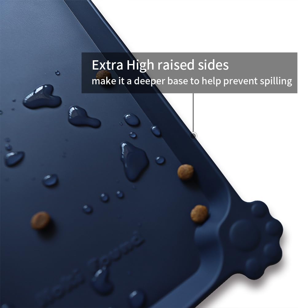Hoki Found X-Large Silicone Pet Feeding Mats - Non Slip Dog Cat Bowl Mats - Waterproof, Suitable for Carpet - French Navy