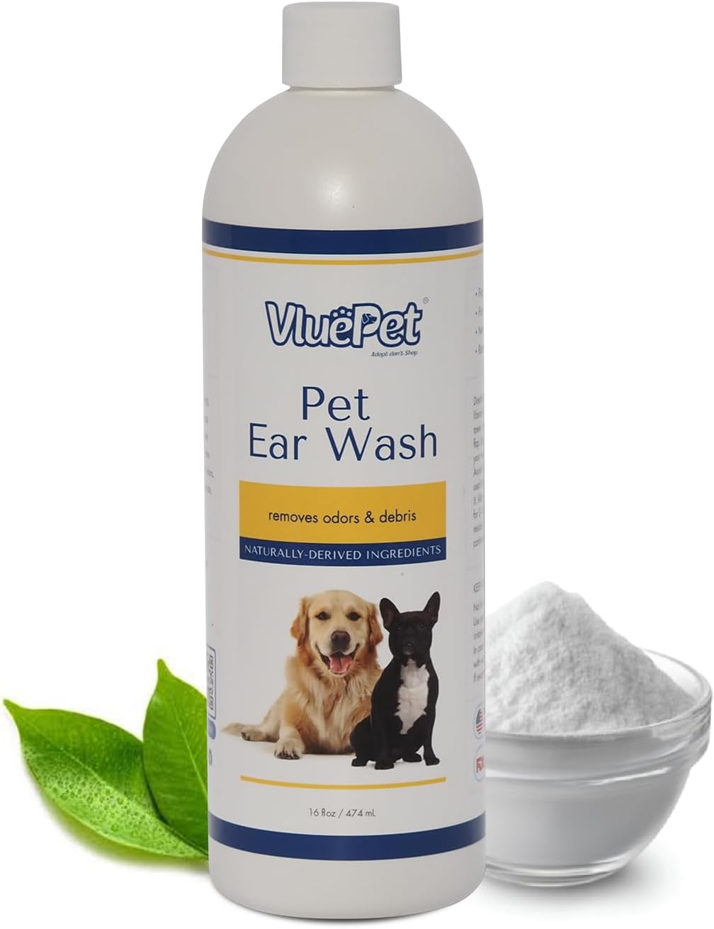 VLUEPET | Pet Ear Wash - Ear Infection Treatment to Relieve Ear Itching & Inflammation for Dog and Cat - Gently Remove Ear Wax - Natural Ingredients and Alcohol Free Ear Wash - All Natural – 16 fl oz