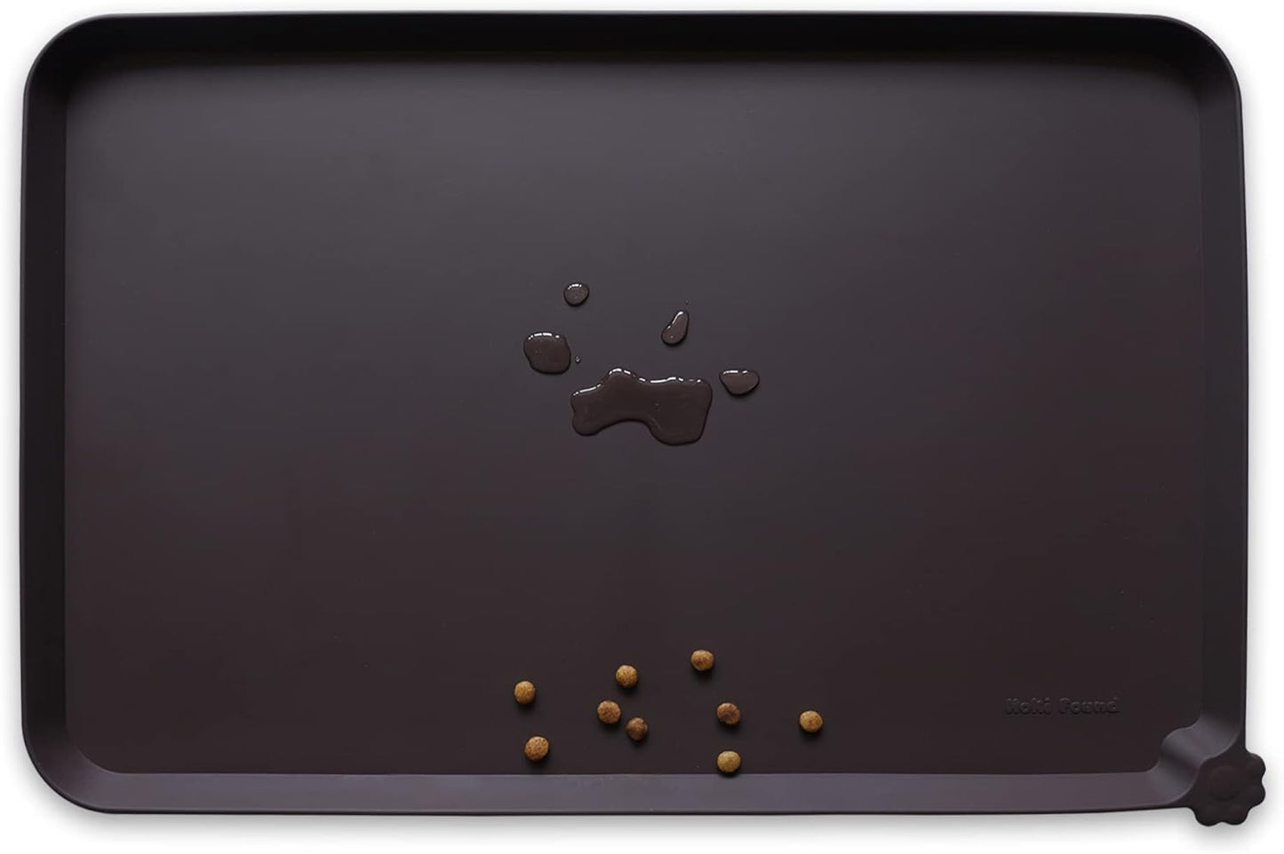 Hoki Found Large Silicone Pet Food Mat - Non Slip, Waterproof Dog Cat Bowl Mat - Dark Oak
