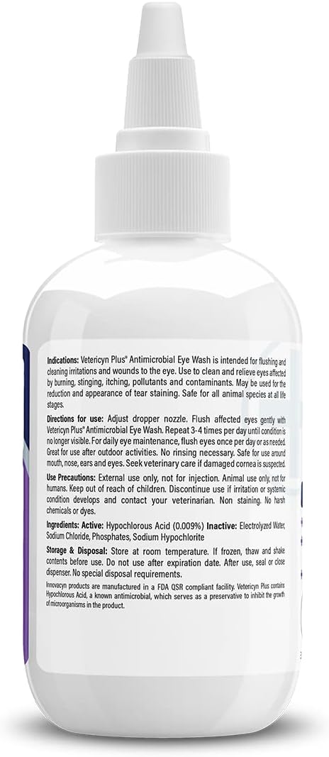 Vetericyn Plus Dog and Cat Eye Wash | Eye Drops for Dogs and Cats to Flush and Soothe Eye Irritations, Dog Tear Stain Cleaner, Safe for All Animals. 3 Ounces