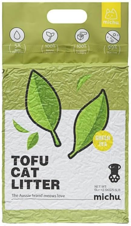 Tofu Cat Litter Natural Clumping Tofu Cat Litter, Fast Clumping and Easily Scoop-able 5.5lb/88oz 5 Scents - Greentea, 8 Pack