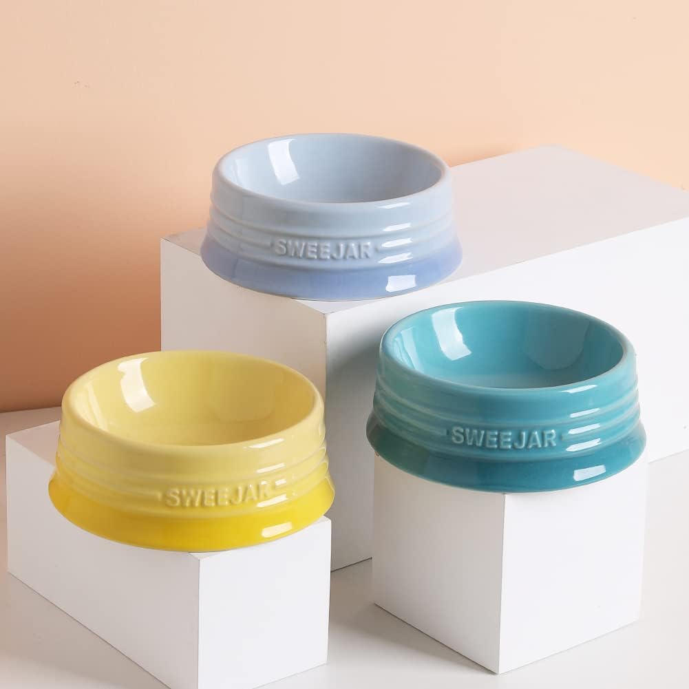 Sweejar Gradient Dog Bowl, Ceramic Dog Food Dish for Puppy and Kitten, Porcelain Pet Bowl for Food and Water 8 oz (Gradient Light Blue)