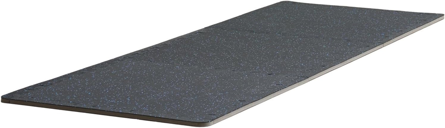 VEVOR 0.56 Inch Thick Gym Floor Mats, 12 Tiles Rubber Top with EVA Foam, 25" x 25" Gym Flooring Workout Mat with 48 sq.ft Coverage, Interlocking Puzzle Gym Mats for Home, Garage, Black & Blue