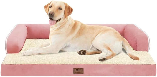 Large Dog Bed Orthopedic Washable - Couch Sofa - XXL Large Big Dogs - Beds Bolster Pet - Memory Foam - Waterproof with Removable Cover - Pink Dog Bed