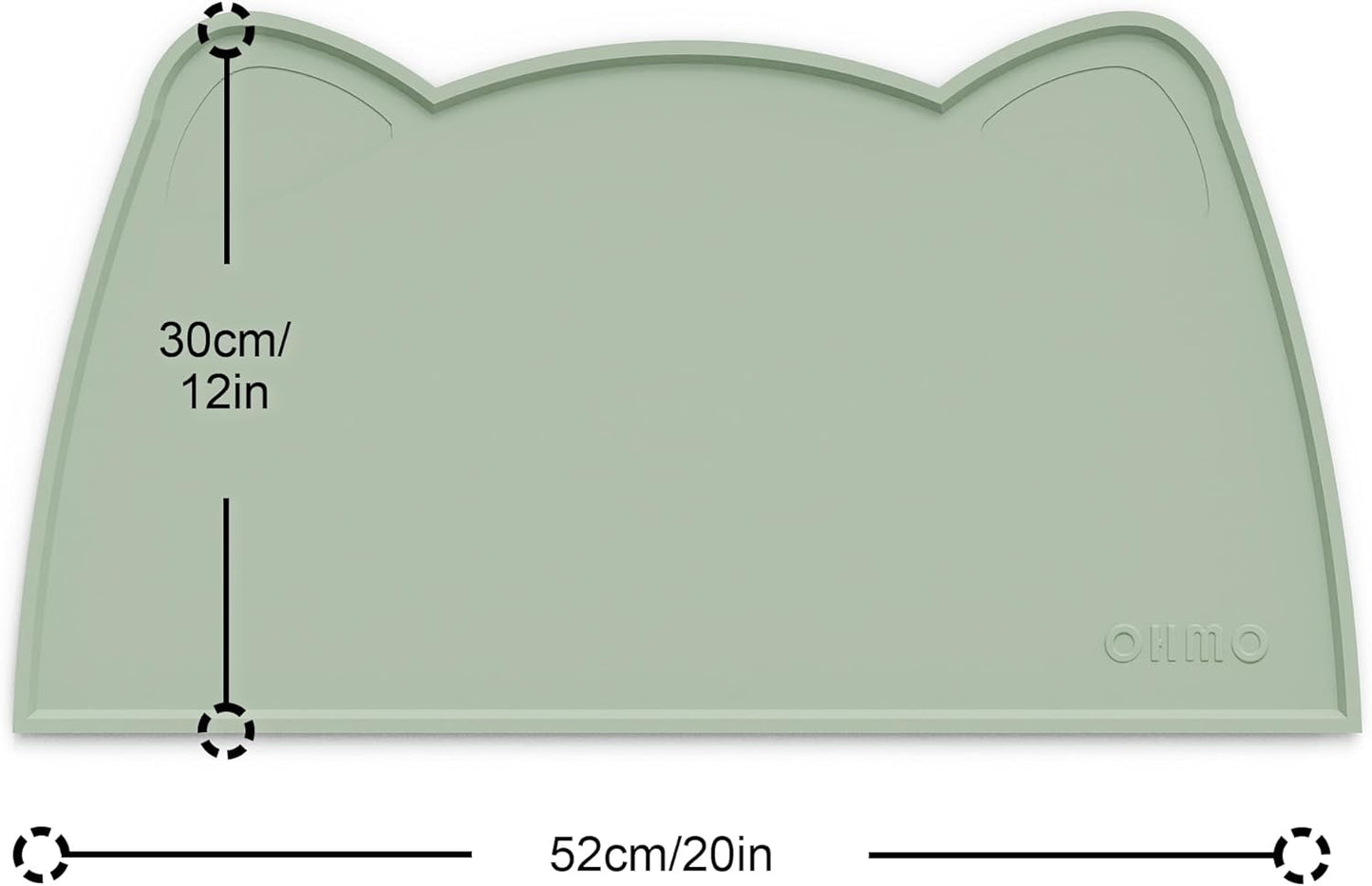 OHMO - Cat Food Mat, Silicone Pet Feeding Mat for Floor Non-Skid Waterproof Dog Water Bowl Tray, Easy to Clean Pet Placemat (Sage Green, 20 * 12'')
