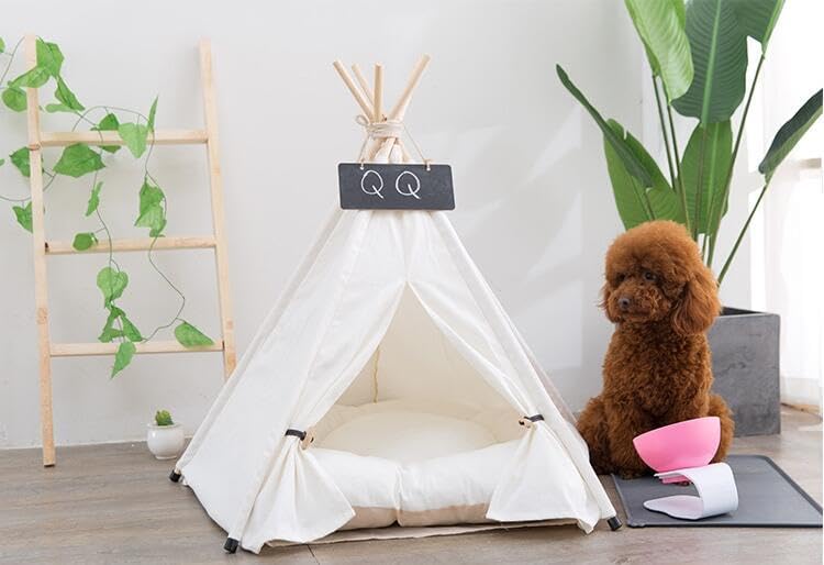 Pet Teepee Dog & Puppy Cat Tents Tipi Bed Portable Houses with Thick Cushion for Pets Up to 33lbs