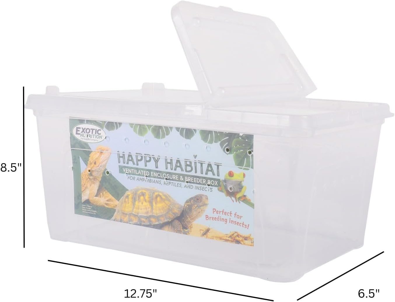 Happy Habitat (Medium - 2 Pack)- Ventilated Enclosure & Breeder Box - for Live Feeder Insects, Reptiles, Amphibians & Other Small Pets - Durable Plastic Portable Terrarium