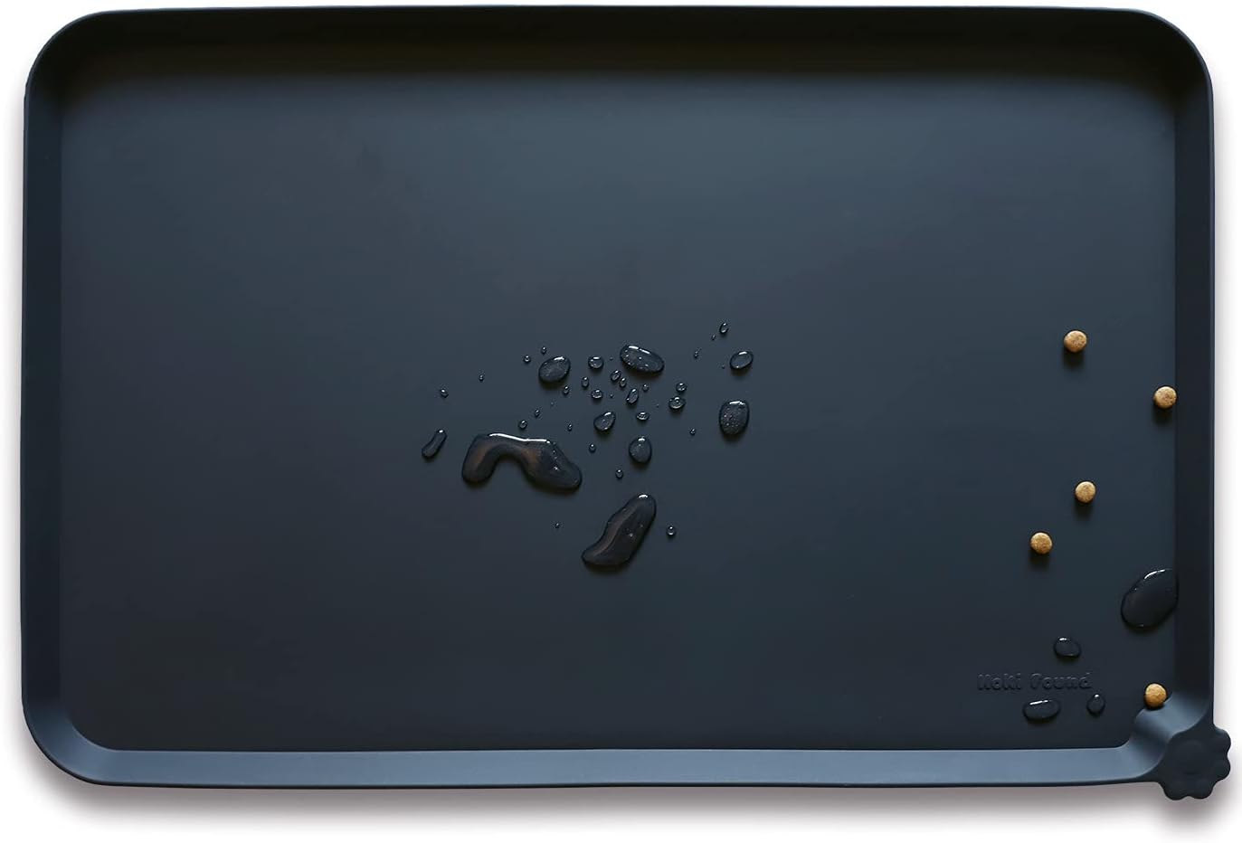 Hoki Found Large Silicone Pet Food Mats Tray - Non Slip Dog Cat Bowl Mats Placemat - Pet Feeding Mat - Pet Water Mats for Floors- Waterproof Dog Cat Food Mats - Black