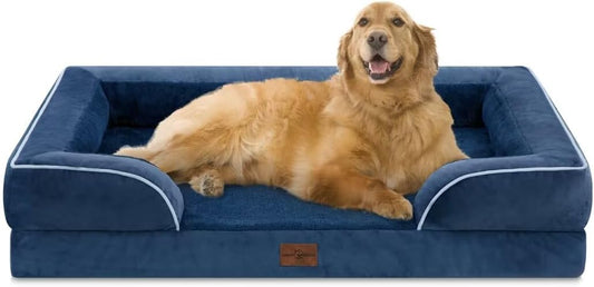 Comfort Expression Extra Large Dog Beds, Waterproof Orthopedic Foam Dog Beds, XL Dogs Bed with Bolster, Washable Dogs Sofa Pet Bed with Removable Cover & Non-Slip Bottom(X-Large,Navy Blue)