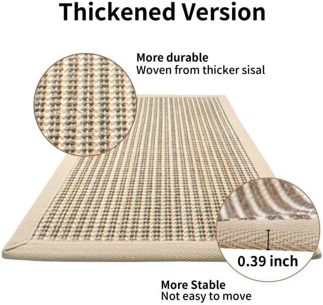 FUKUMARU Cat Scratcher Mat, 23.6 X 15.7 Inch Natural Sisal Cat Scratch Mats, Horizontal Cat Floor Scratching Pad Rug, Protect Carpets and Sofas (Cream - Thicken)