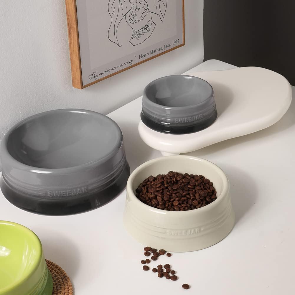 Sweejar Gradient Dog Bowl, Ceramic Dog Food Dish for Puppy and Kitten, Porcelain Pet Bowl for Food and Water 8 oz (Gradient Grey)
