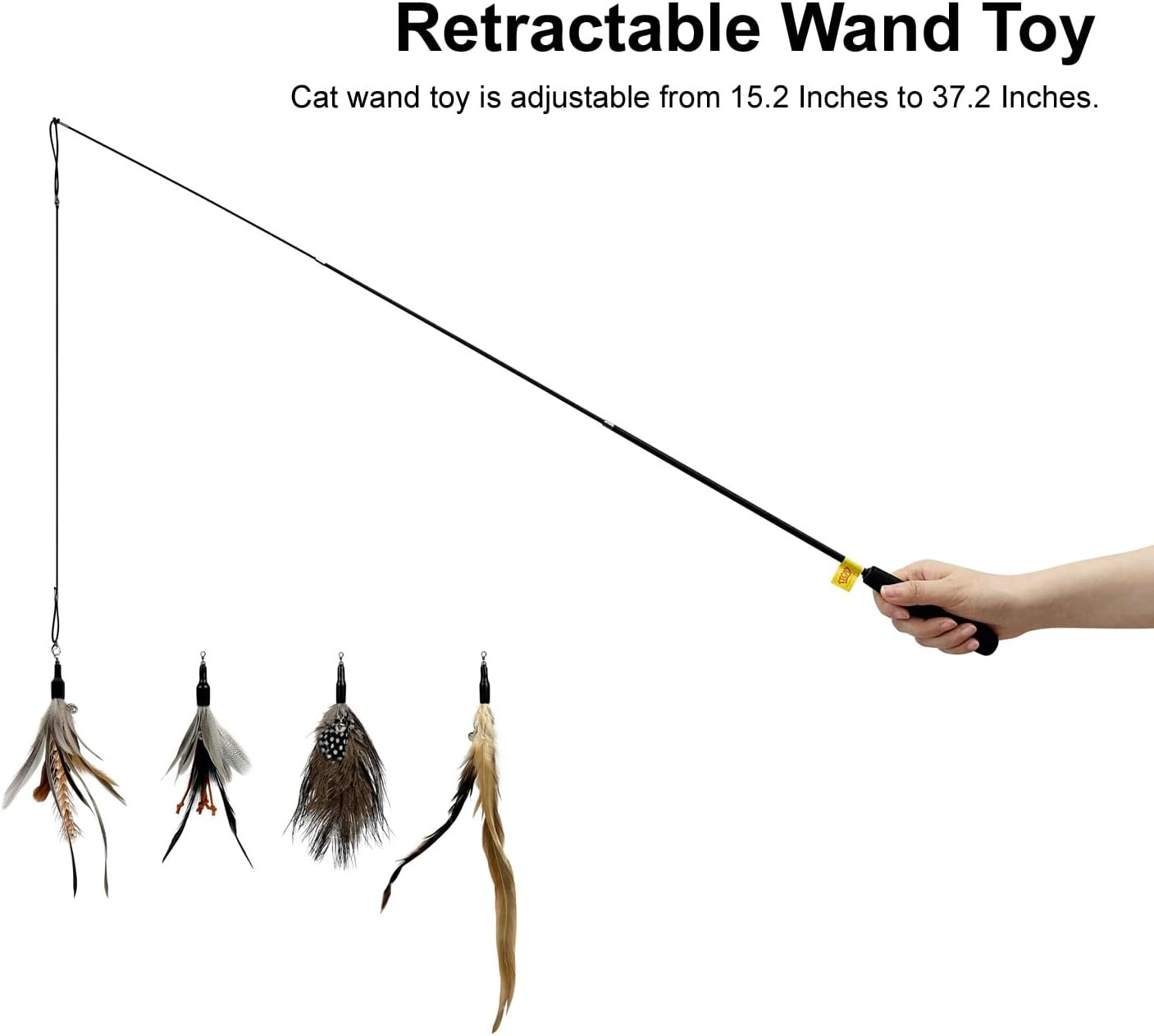 TTcat Cat Feather Wand Toys,Retractable Wand Toy with 4 Feather Refills, Interactive Cat Toy Kitten Toy for Indoor Cats to Play Chase Exercis