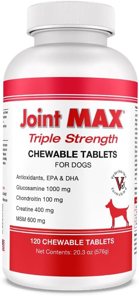 PHS Joint MAX Triple Strength (TS) Chewable Tablets for Dogs - Glucosamine, Chondroitin, MSM - Vitamins, and Antioxidants - Hip and Joint Pain Relief and Support Supplement - Made in USA - 120 Tablets