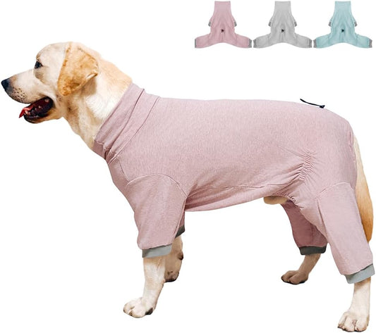 Dog Pyjamas PJS Sweater Clothes and Home Clothing Suitable for Small to Medium Breeds of Dogs, Dog Neutering Suits, Extra-Large Stretch Fabric, Four-Legged Clothes (Thin Pink, L)