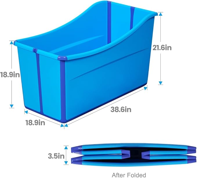 Portable Dog Bathtub for Large Dogs - 48.4Gal Foldable Pet Wash Station with Drain Plug, Insulated & Non-Slip Design for Indoor/Outdoor Bathing, Grooming, Camping（Blue）