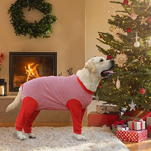 Yeapeeto Dog Onesie Surgery Recovery Suit for Large Medium Bodysuit Dogs Pajamas PJS Full Body for Shedding, Prevent Licking, Wound Protection, Cone Alternative (4X-Large (Pack of 1), Red)