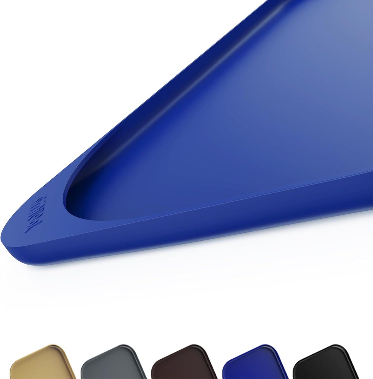 Silicone Pet Feeding Mat with Raised Edge & Residue Collection Pocket for Food and Water, Dog Bowl Mats, Cat Bowls Placemat with High Lip for Floor Waterproof, 22 x 14 x 0.8 Navy Blue