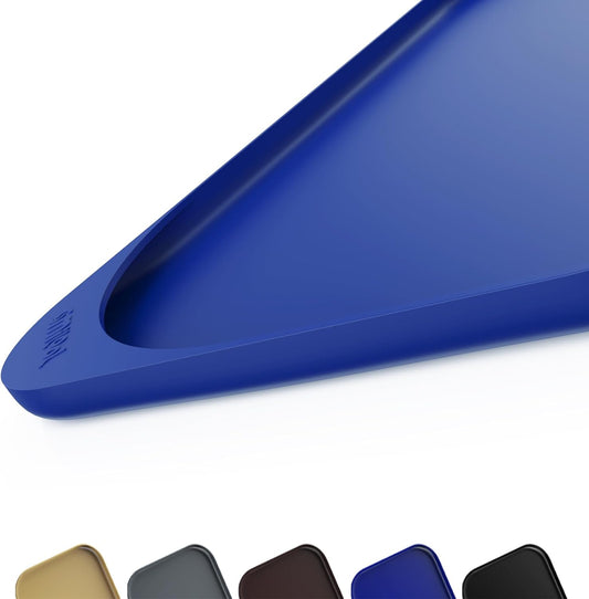 Silicone Pet Feeding Mat with Raised Edge & Residue Collection Pocket for Food and Water, Dog Bowl Mats, Cat Bowls Placemat with High Lip for Floor Waterproof, 19 x 12 x 0.7 Navy Blue