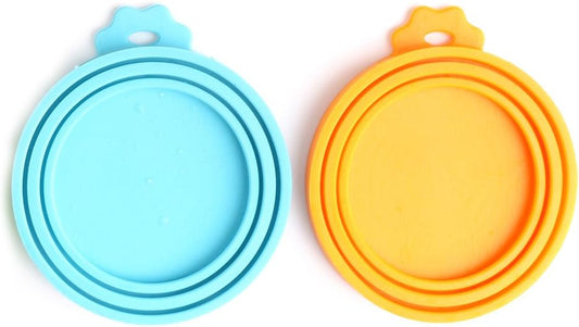 Comtim Pet Food Can Cover Silicone Can Lids for Dog and Cat Food(Universal Size,One fit 3 Standard Size Food Cans) (Blue/Orange)