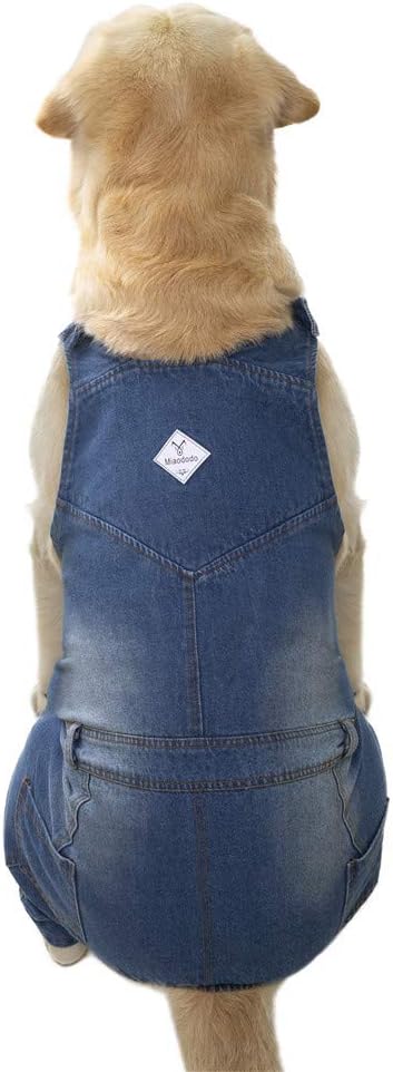 Classic Dog Jeans Overall for Medium Large Dogs,Pet Denim Jumpsuit Onesies Clothes Costumes for All-Match,Blue Vintage Washed Blue Pants Outfits