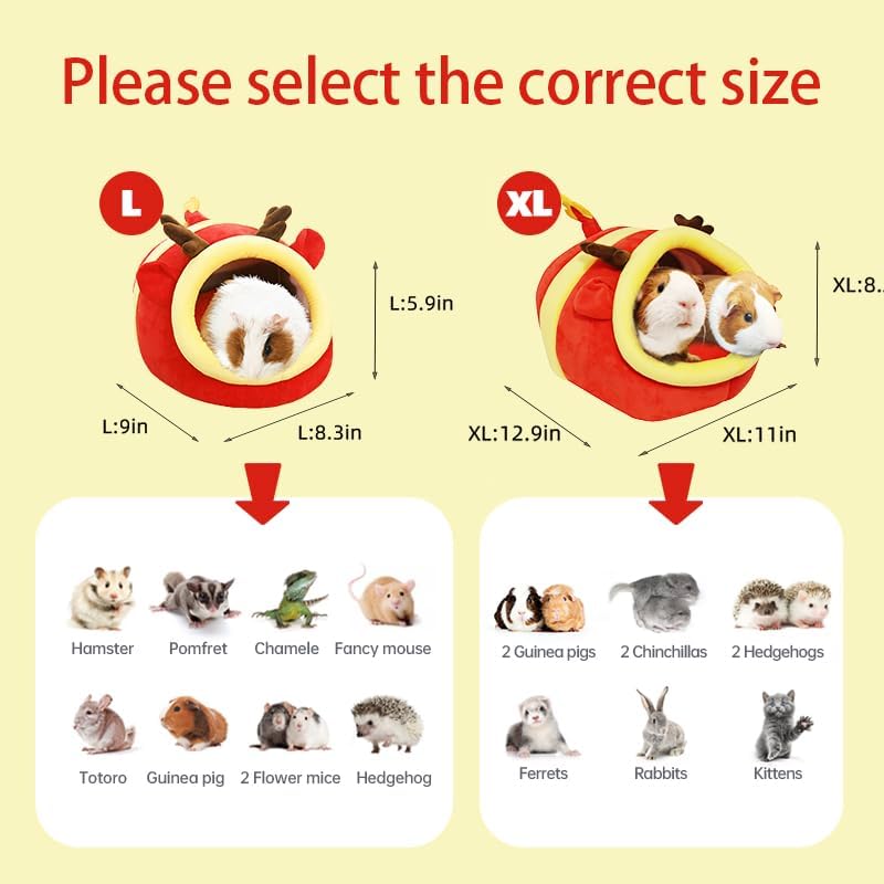 Guinea Pig Bed House & Hideout for Rat Bearded Dragon Hedgehog Ferret to Sleep and Hide, Guinea Pig Cage Accessories Habitat Décor (X-Large, 6.Christmas fire Dragon)