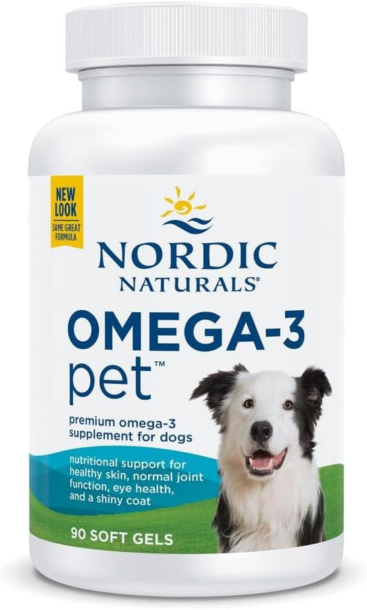 Nordic Naturals Omega-3 Pet, Unflavored - 90 Soft Gels - 320 mg Omega-3 Per Soft Gel - Fish Oil for Dogs with EPA & DHA - Promotes Heart, Skin, Coat, & Immune Health