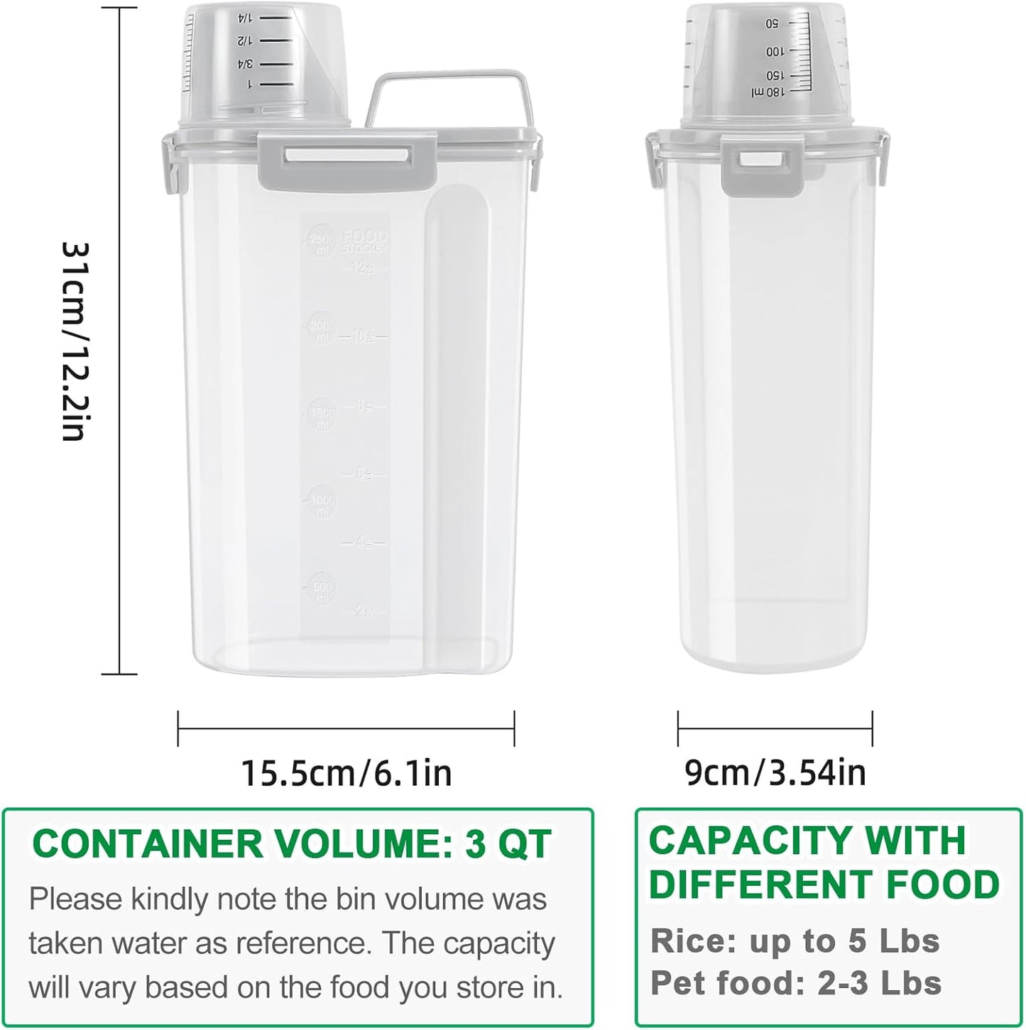 TBMax Rice Container 2 Pack 5 Lbs, Small Pet Dog Cat Food Container Dispenser, Kitchen Cereal Storage Container with Cup, Perfect for Daily Use, Travel, and Portion Control