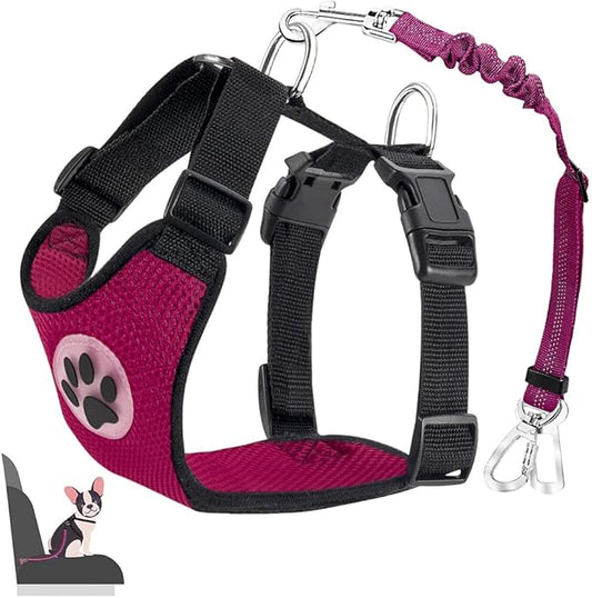 Lukovee Dog Seat Belt for Car, Adjustable Dog Car Harness for Large Medium Small Dogs, Soft Padded & Breathable Mesh Dog Seatbelt with Car Strap and Carabiner(Rose Double Clip,XX-Small)