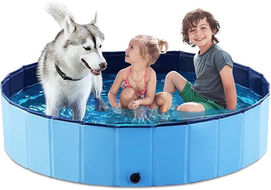 Jasonwell Foldable Dog Pet Bath Pool Collapsible Dog Pet Pool Bathing Tub Kiddie Pool Doggie Wading Pool for Puppy Small Medium Large Dogs Cats and Kids 55.1" Blue