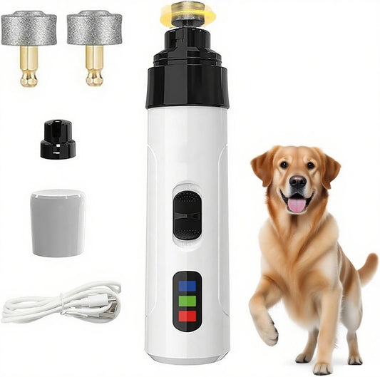 Electric Dog Nail Grinder - USB Rechargeable Electric Nail Trimmer with 3 Diamond Grinding Heads for Small to Large Dogs & Cats