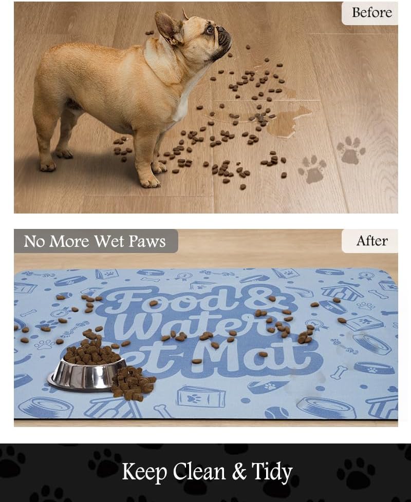 Pet Feeding Mat-Absorbent Dog Mat for Food and Water Bowl-No Stains Quick Dry Water Dispenser Mat-Dog Accessories Pet Supplies-Bowl for Messy Drinkers（Words,17"x34"