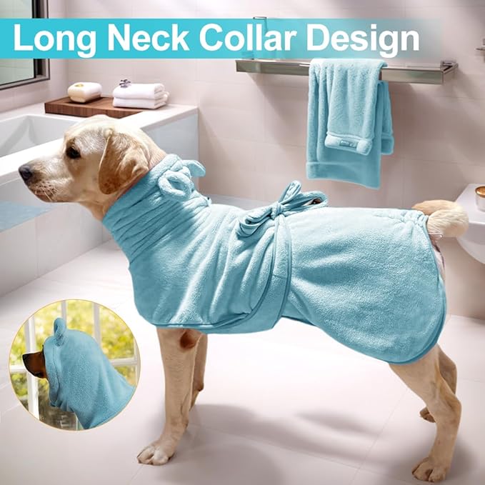 Medium to Large Size Dog Bathrobe, Quick Drying Super Absorbent Used for After Bathing, Warm Dog Towels, Adjustable Hoodies and Belts for Pet Dogs Bath Clothes Products (Blue, 4XL)