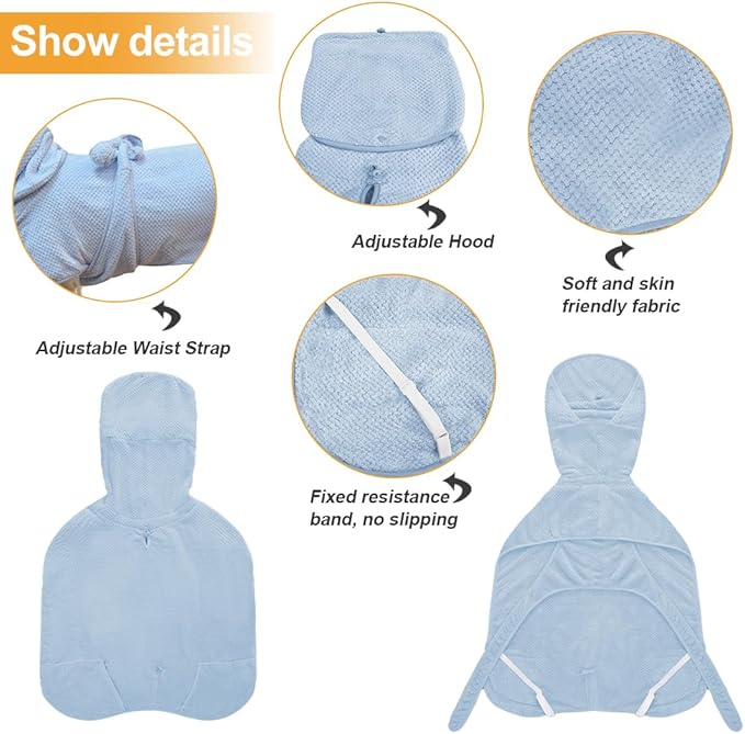 Medium to Large Size Dog Bathrobe, Quick Drying Super Absorbent Used for After Bathing, Warm Dog Towels, Adjustable Hoodies and Belts for Pet Dogs Bath Clothes Products (Blue Jacquard, 4XL)
