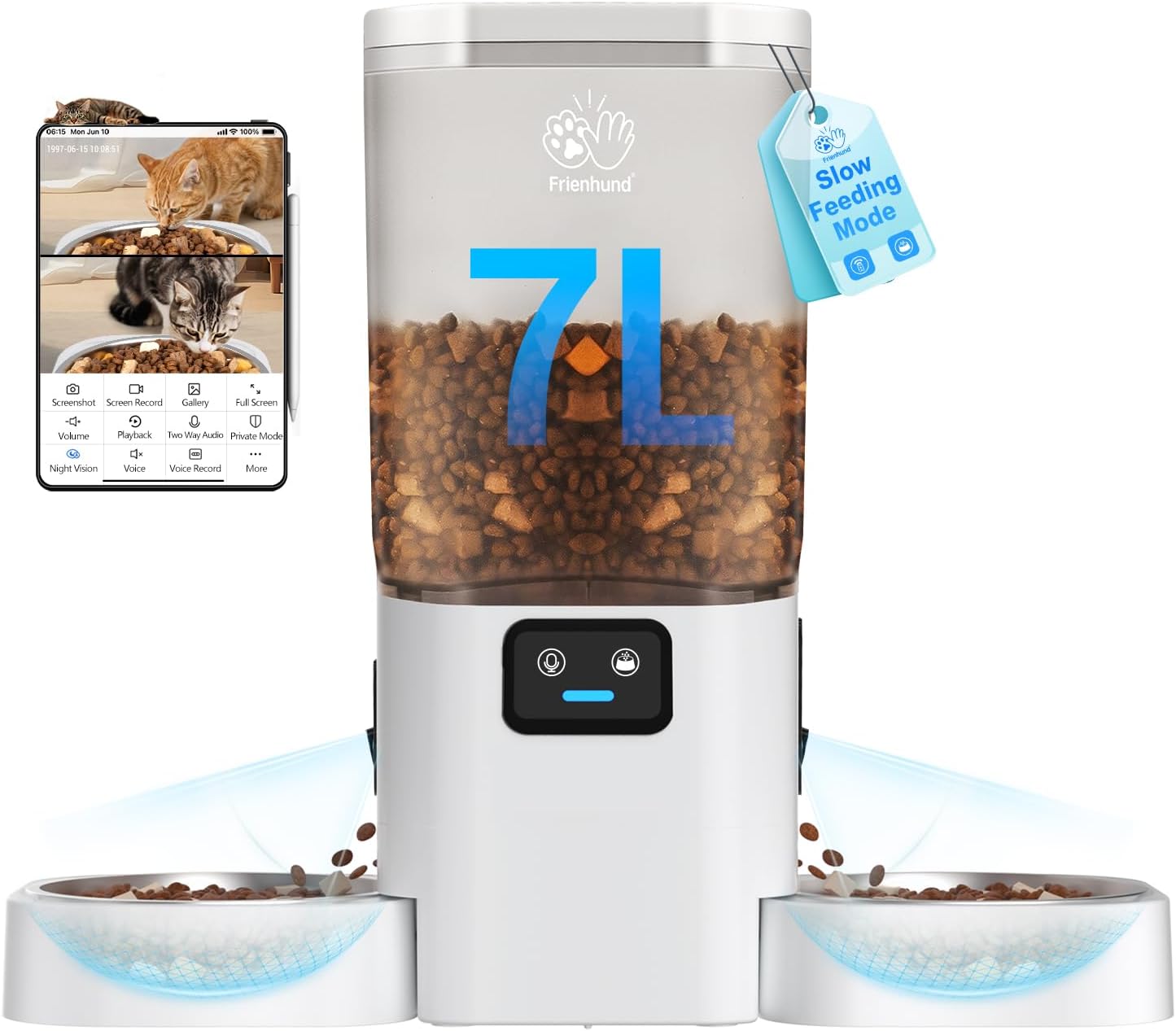 Automatic Cat Feeder with 2 Camera for 2 Cats: 5G WiFi Automatic Dog Feeder with Night Vision & Slow Feed, 7L Auto Cat Food Dispenser for Multiple Pet, Detachable for Easy Cleaning - 29 Cup