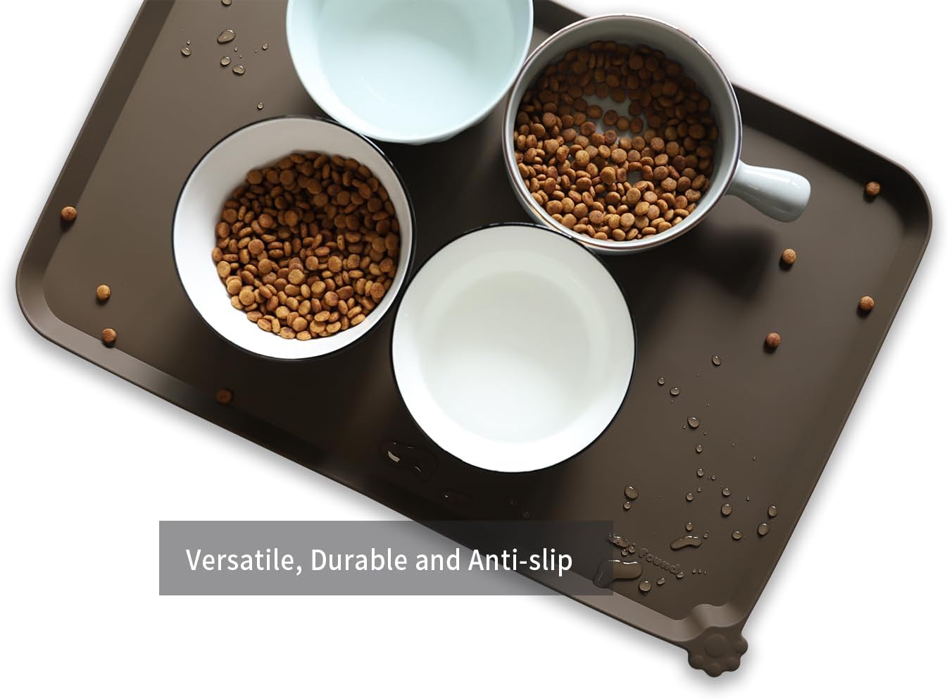 Hoki Found L Silicone Pet Food Mats Tray - Non Slip Dog Cat Bowl Mats Placemat - Pet Feeding Mat - Waterproof Dog Cat Food Mats -Pet Water Mats for Carpet - Coffee