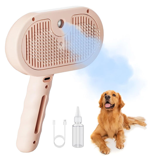 Dog Steam Brush 3 in 1 Cat Brush with Steam and Release Button Grooming Tool for Indoor Pets Dogs Hair Removal Shedding Water for Small Animals Long Short Haired(PINK)