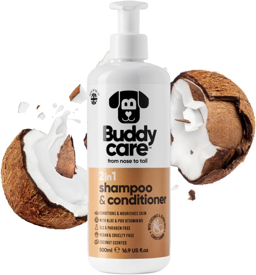 2in1 Dog Shampoo and Conditioner (16.90oz) | Coconut Scented Dog Shampoo Sensitive Skin | Hypoallergenic Itch Relief for Smelly Dogs | Essential Dog Grooming Supplies