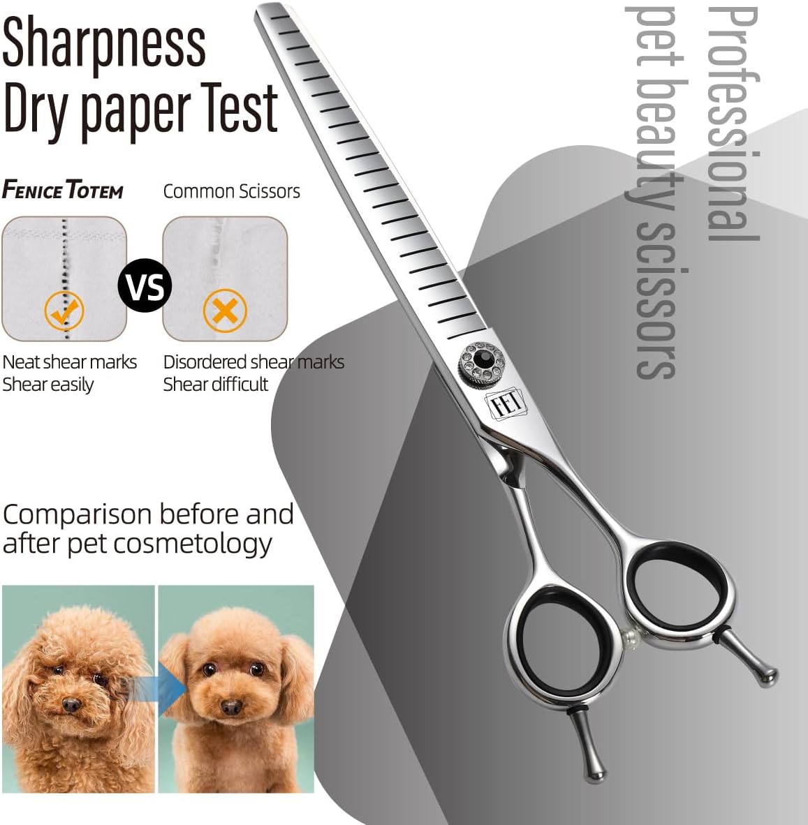 Dog Grooming Scissors: 7 inch Pet Fluffy Shears Made Of Japanese 440C Advanced Stainless Steel Professional Grooming Scissors for Dogs Cats and Other Pets