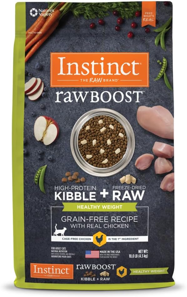 Instinct Raw Boost Healthy Weight, Natural Dry Cat Food with Freeze Dried Pieces, Grain Free Recipe - Real Chicken, 10 lb. Bag