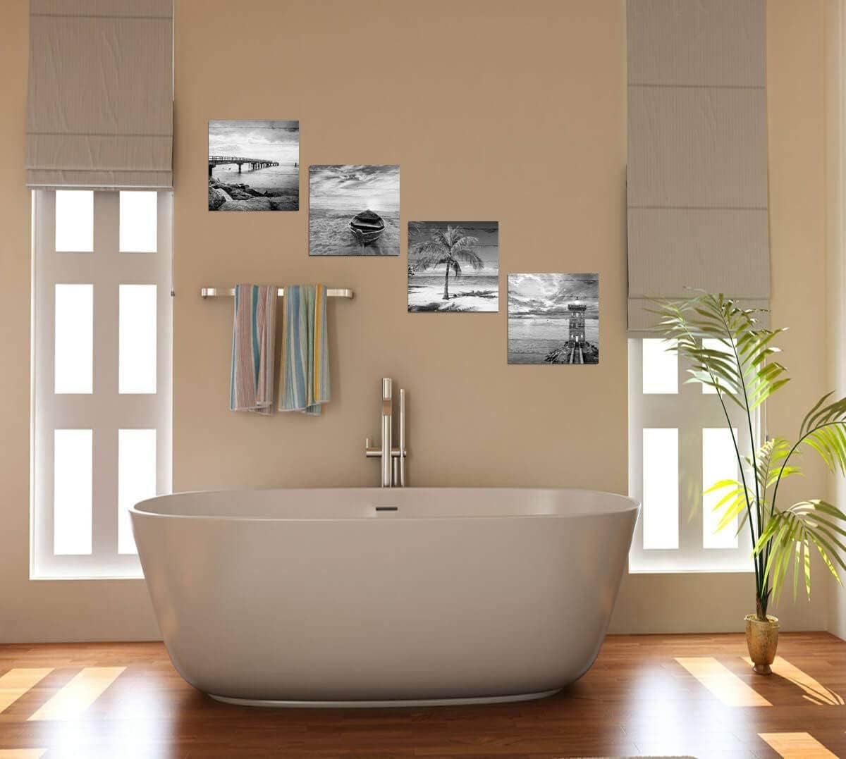 Yxbhhym- Black and White Beach Wall Art Seascape Scenery Canvas Wall Picture Print Sea Palm Poster Painting Office Décor Bedroom Bathroom Wall Art Living Room Home Kitchen Wall Decoration Framed