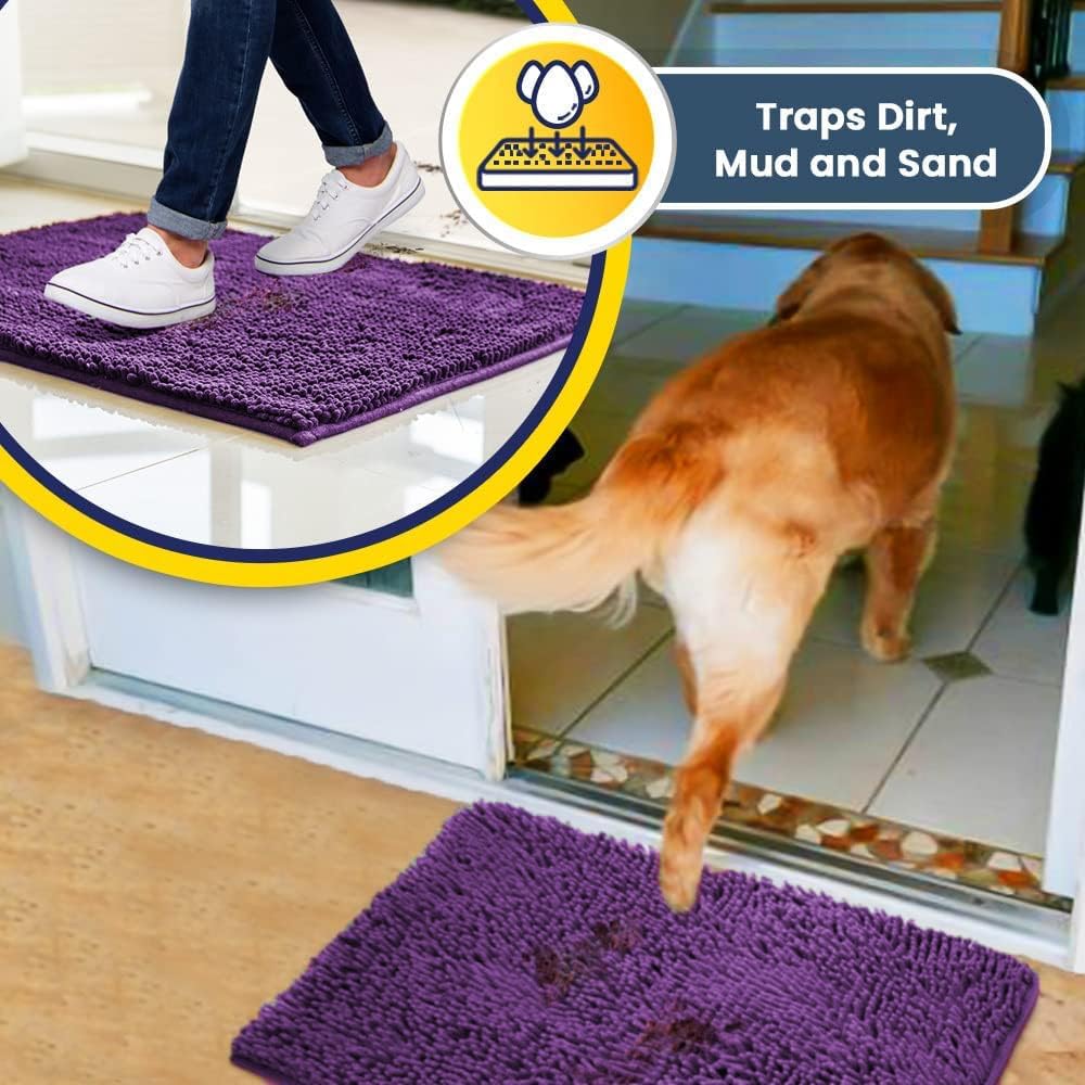 Muddy Mat® Original Dog Door Mat for Muddy Paws, Super Absorbent Microfiber, Non-Slip Washable Pet Rug, Quick Dry Chenille Entryway Carpet, Machine Washable Indoor Outdoor mat, Purple 18"x28"