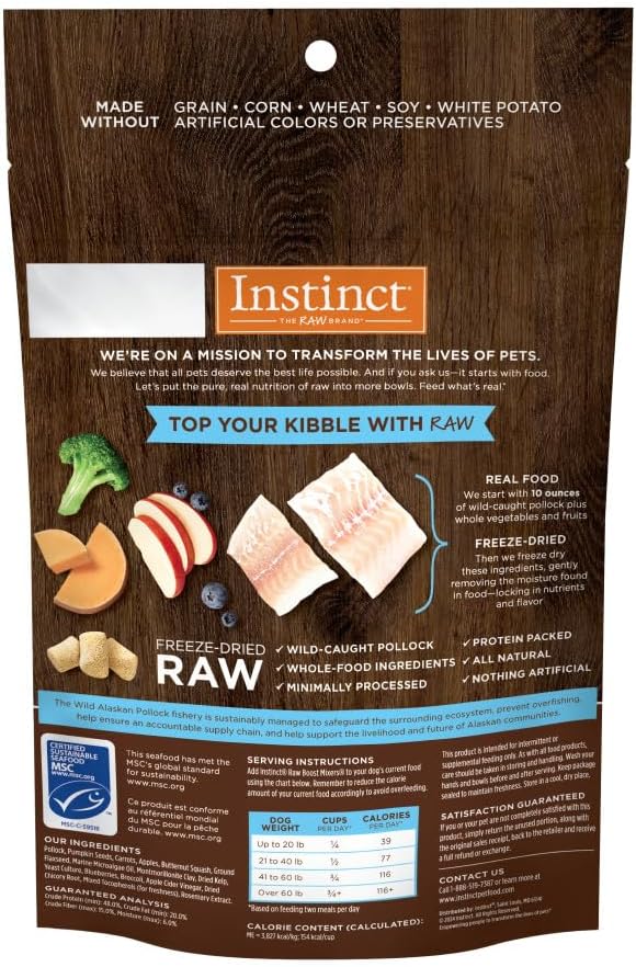 Instinct Raw Boost Mixers, Freeze Dried Dog Food Topper, Grain Free - Wild Caught Pollock, 5 oz. Bag