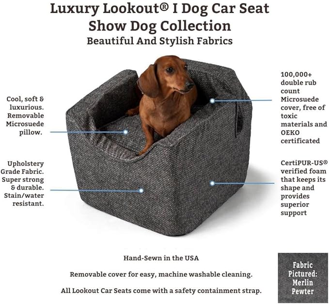 Snoozer Dog Car Seat: Lookout I Dog Booster Car Seat for Dogs Small 5-15 lbs, Size: Small, Fabric: Palmer Indigo, Pet Booster to Alleviate Motion Sickness for Dogs, Removable Machine Washable Cover