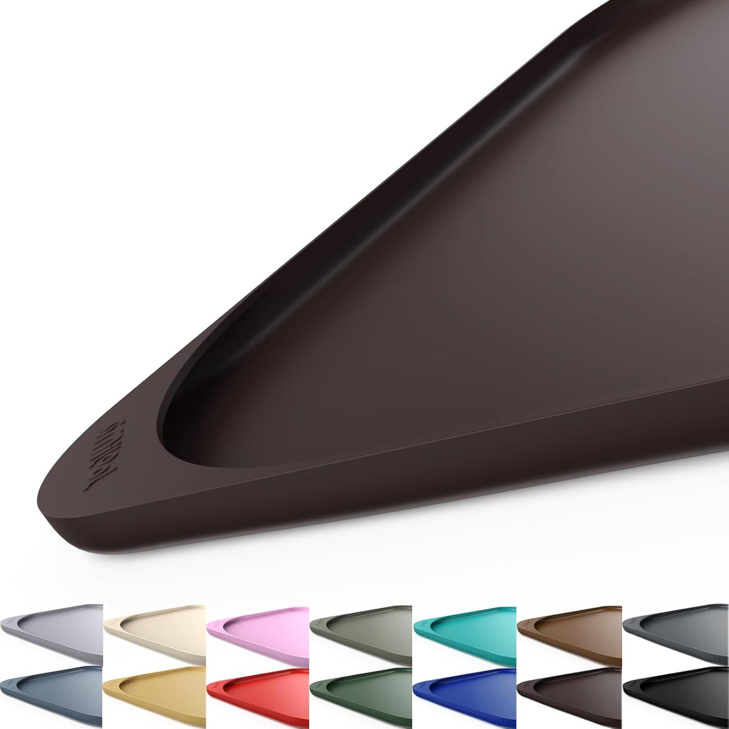 Silicone Pet Feeding Mat with Raised Edge & Residue Collection Pocket for Food and Water, Dog Bowl Mats, Cat Bowls Placemat with High Lip for Floor Waterproof, 19 x 12 x 0.7 Dark Brown